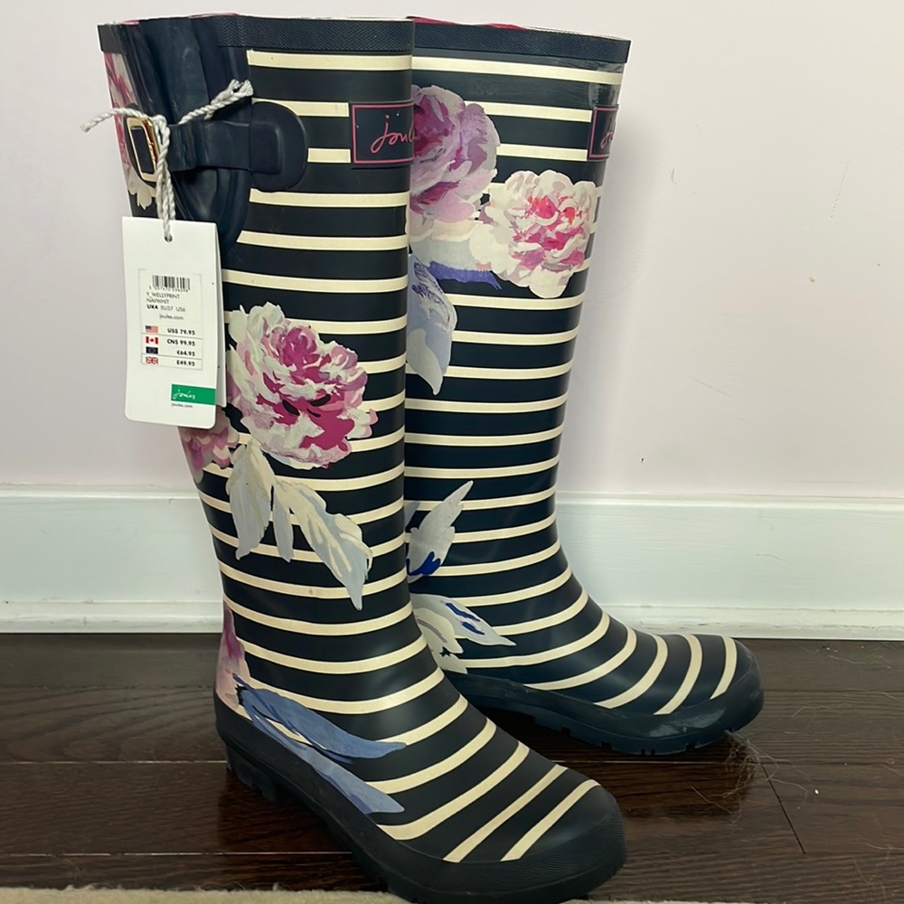 Joules Right As Rain Wellies Navy/Floral Size 8m